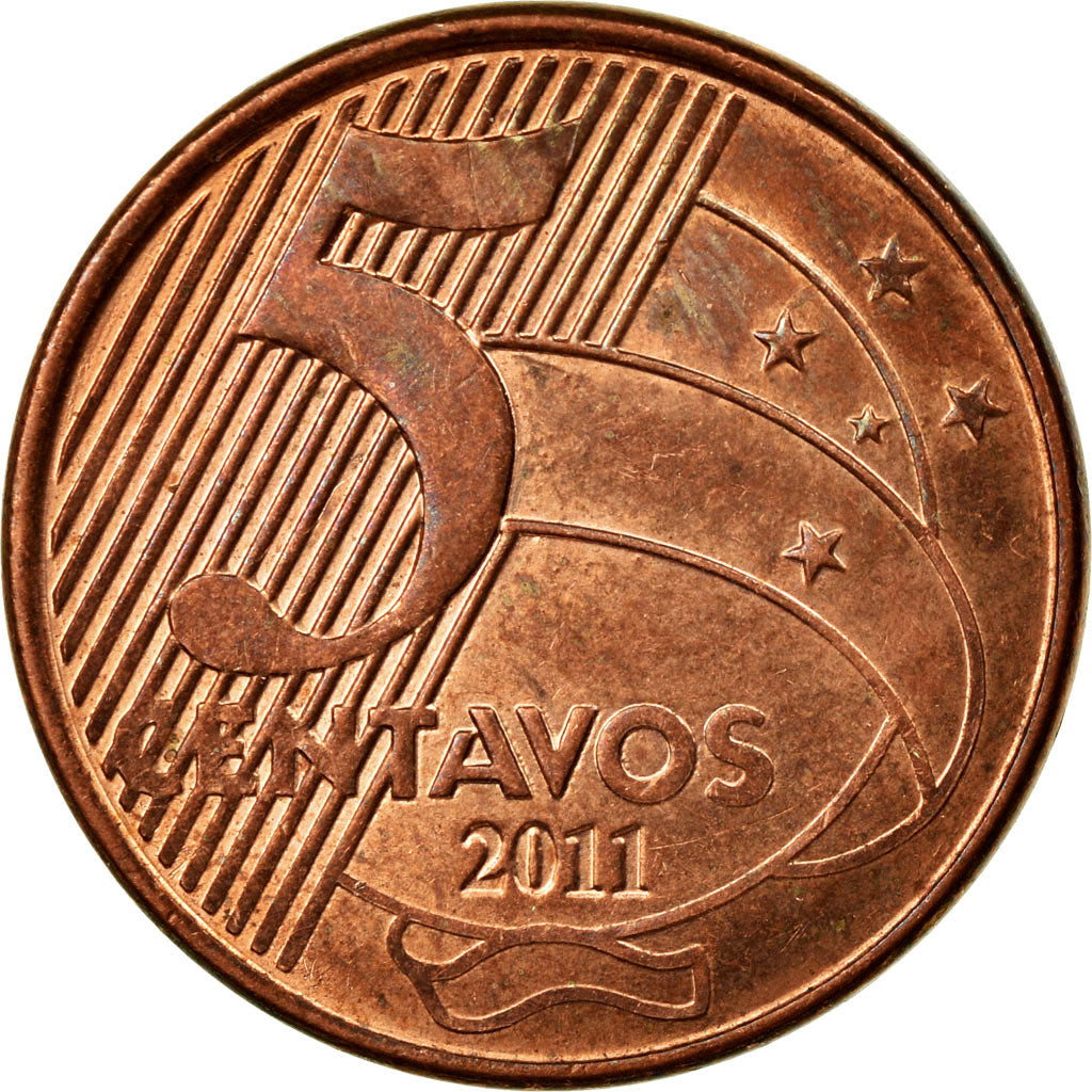 Coin, Brazil, 5 Centavos, 2011, EF(40-45), Copper Plated Steel, KM:648