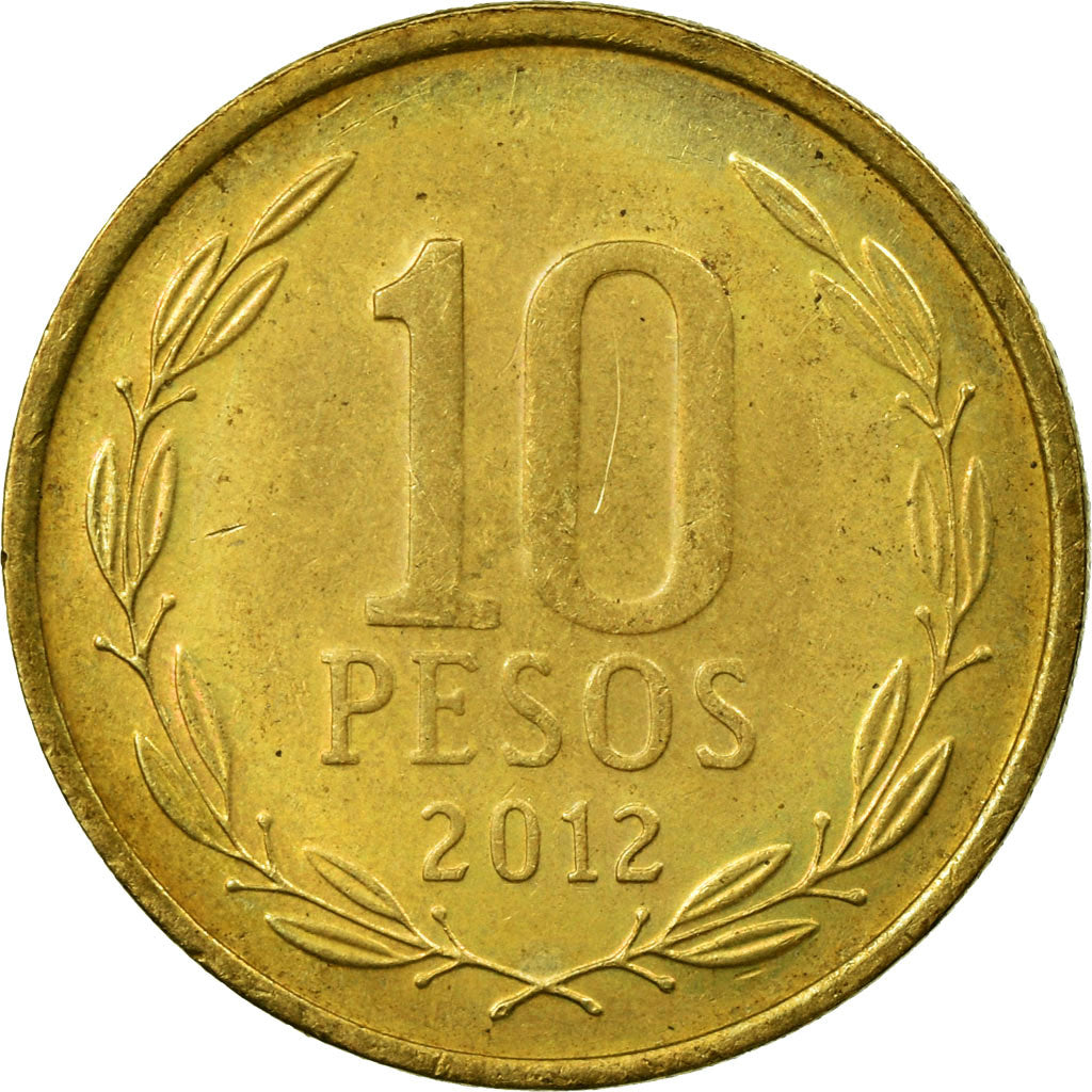 Münze, Chile, 10 Pesos, 2012, Santiago, SS, Aluminum-Bronze, KM:228.2