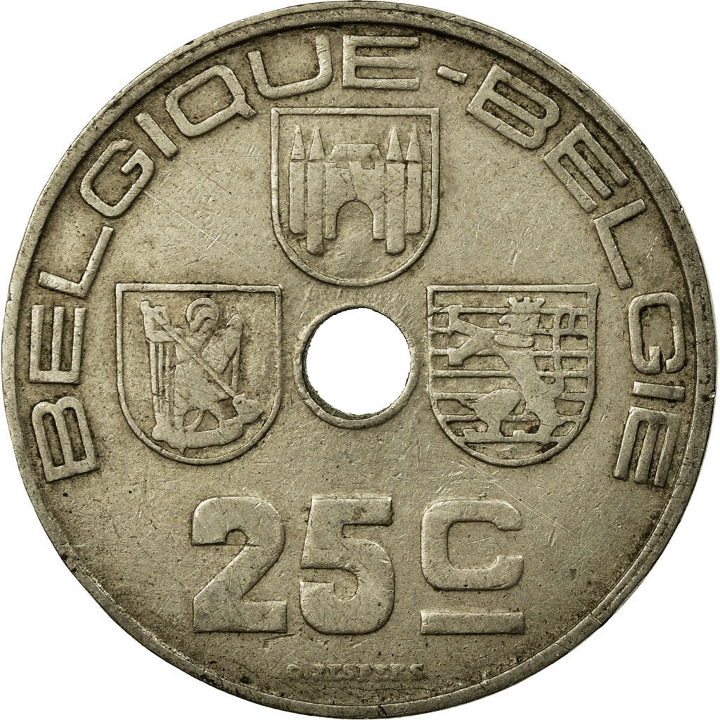 Coin, Belgium, 25 Centimes, 1938, EF(40-45), Nickel-brass, KM:114.1