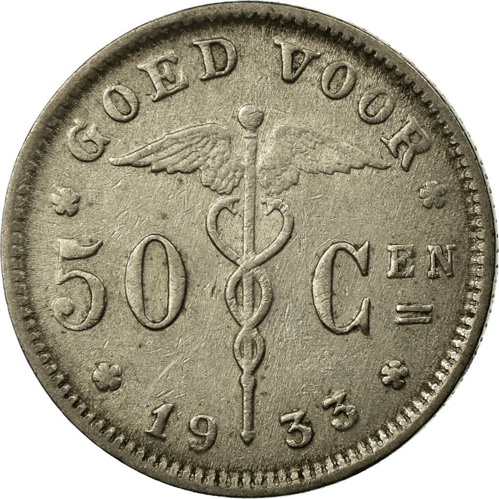 Coin, Belgium, 50 Centimes, 1933, EF(40-45), Nickel, KM:88