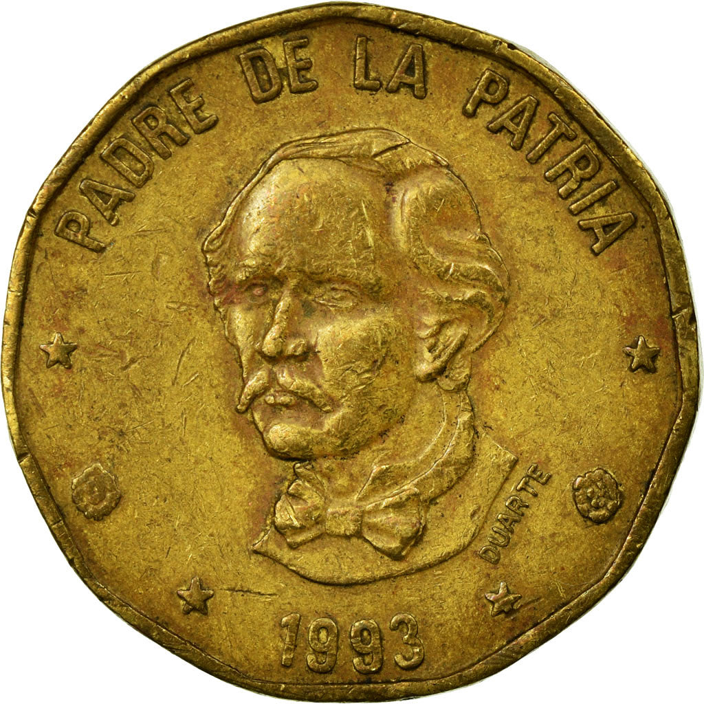 Coin, Dominican Republic, Peso, 1993, VF(30-35), Brass, KM:80.2