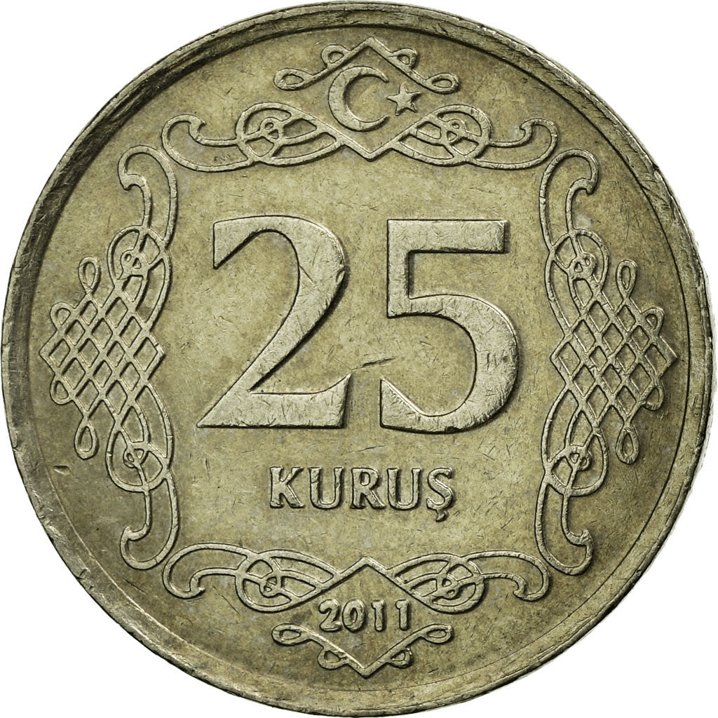 Coin, Turkey, 25 Kurus, 2011, EF(40-45), Copper-nickel, KM:1242