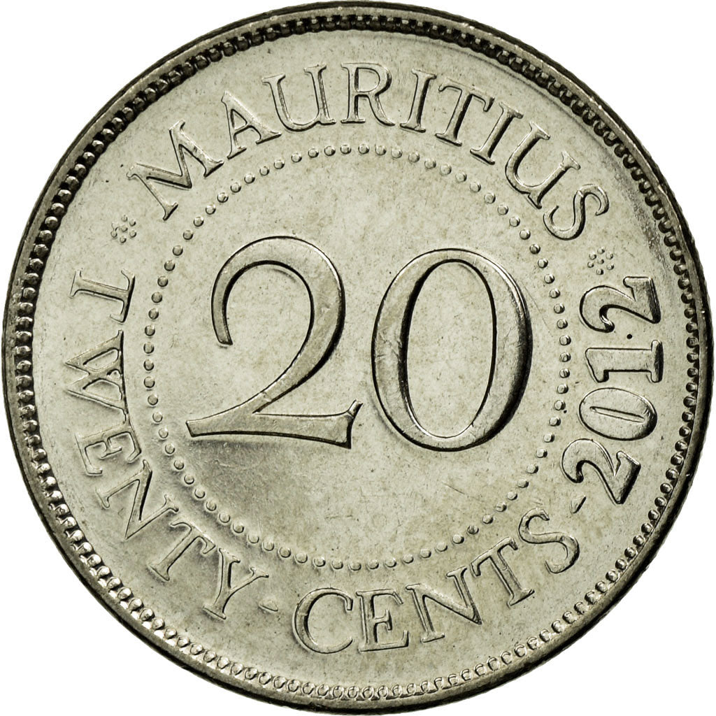 Coin, Mauritius, 20 Cents, 2012, EF(40-45), Nickel plated steel, KM:53