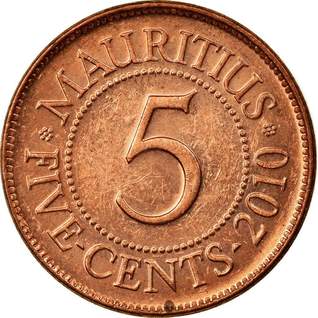 Coin, Mauritius, 5 Cents, 2010, EF(40-45), Copper Plated Steel, KM:52