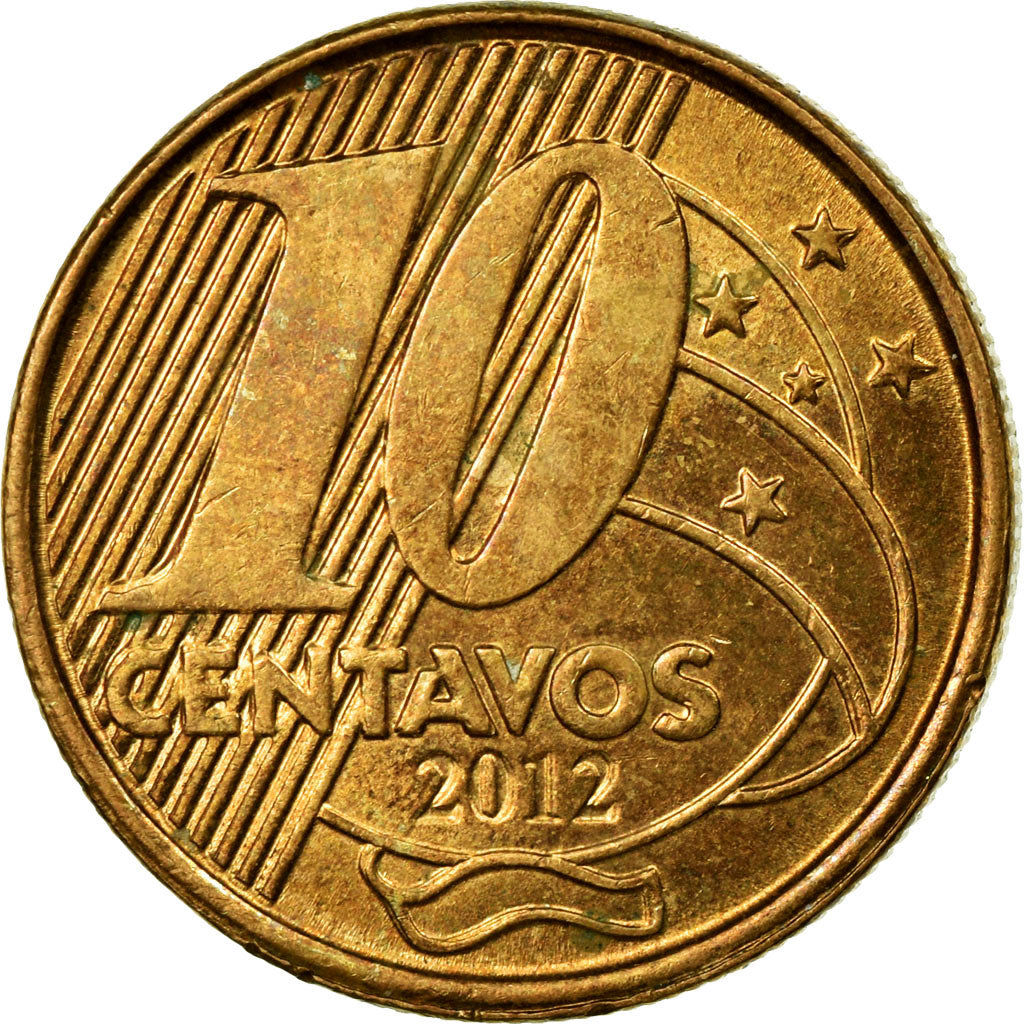 Coin, Brazil, 10 Centavos, 2012, EF(40-45), Bronze Plated Steel, KM:649.2