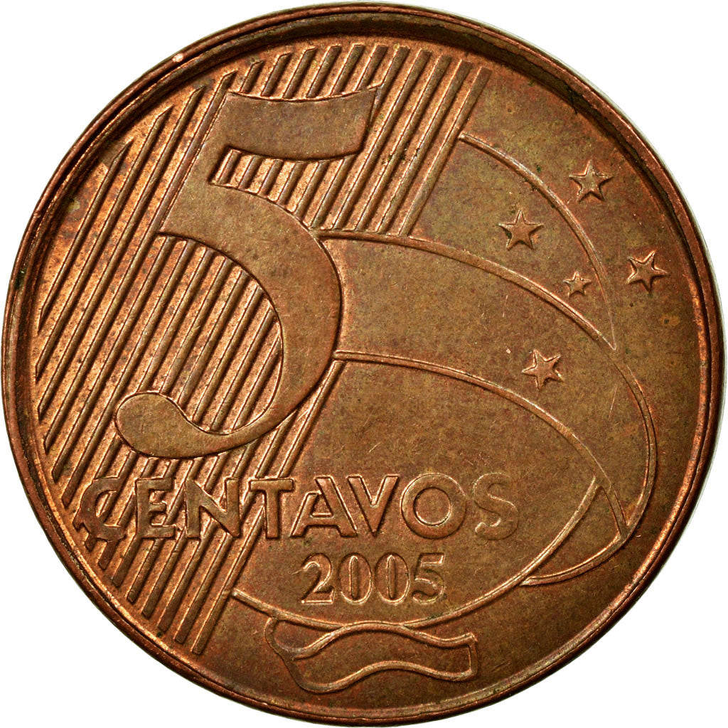 Moneda, Brasil, 5 Centavos, 2005, MBC, Cobre chapado en acero, KM:648