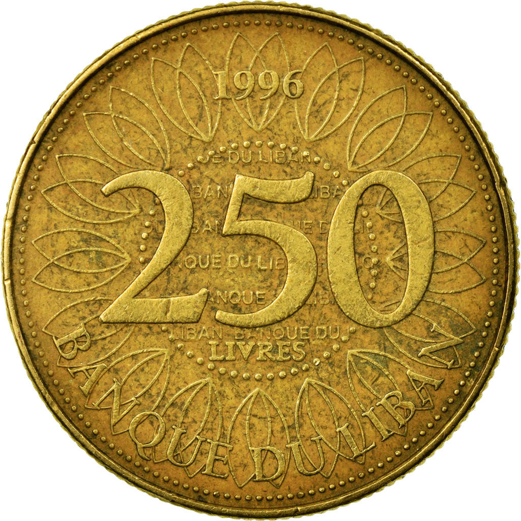Coin, Lebanon, 250 Livres, 1996, EF(40-45), Aluminum-Bronze, KM:36