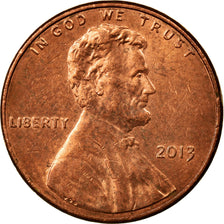 Coin, United States, Cent, 2013, Philadelphia, EF(40-45), Copper Plated Zinc