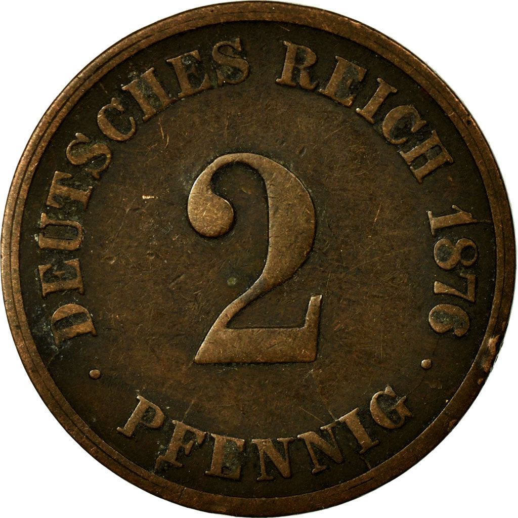 Coin, GERMANY - EMPIRE, Wilhelm I, 2 Pfennig, 1876, Frankfurt, VF(20-25)