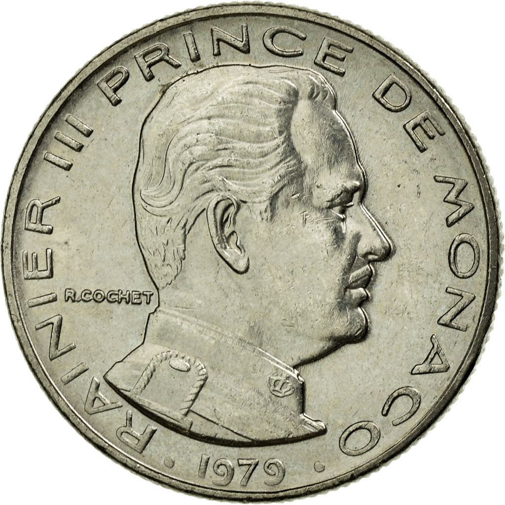 Coin, Monaco, Rainier III, 1/2 Franc, 1979, EF(40-45), Nickel, KM:145