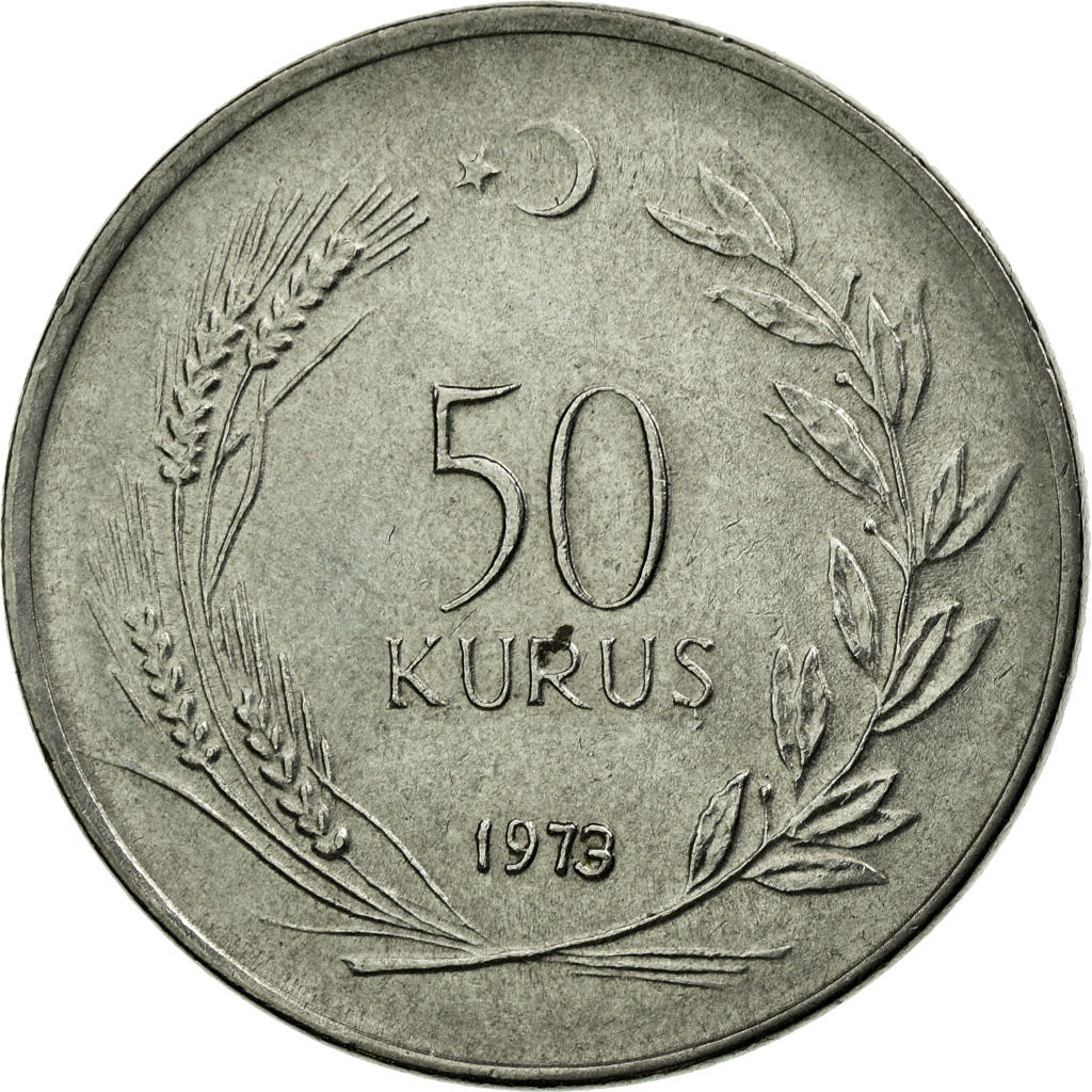 Moneta, Turcja, 50 Kurus, 1973, EF(40-45), Stal nierdzewna, KM:899