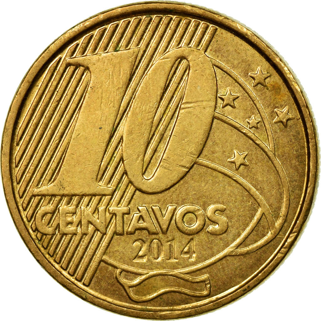 Moneta, Brasile, 10 Centavos, 2014, BB, Acciaio placcato in bronzo