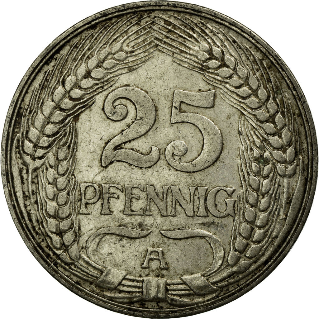 Coin, GERMANY - EMPIRE, Wilhelm II, 25 Pfennig, 1910, Berlin, EF(40-45), Nickel