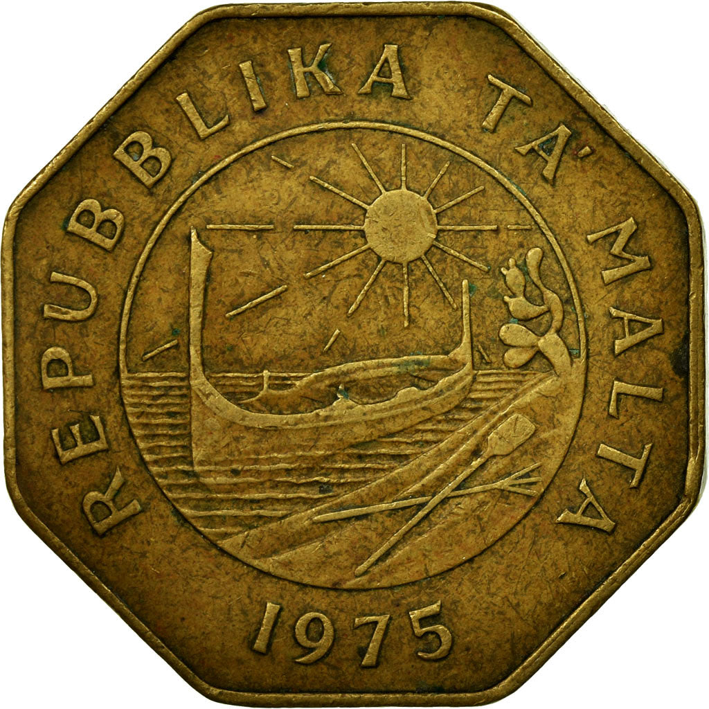 Coin, Malta, 25 Cents, 1975, EF(40-45), Brass, KM:29