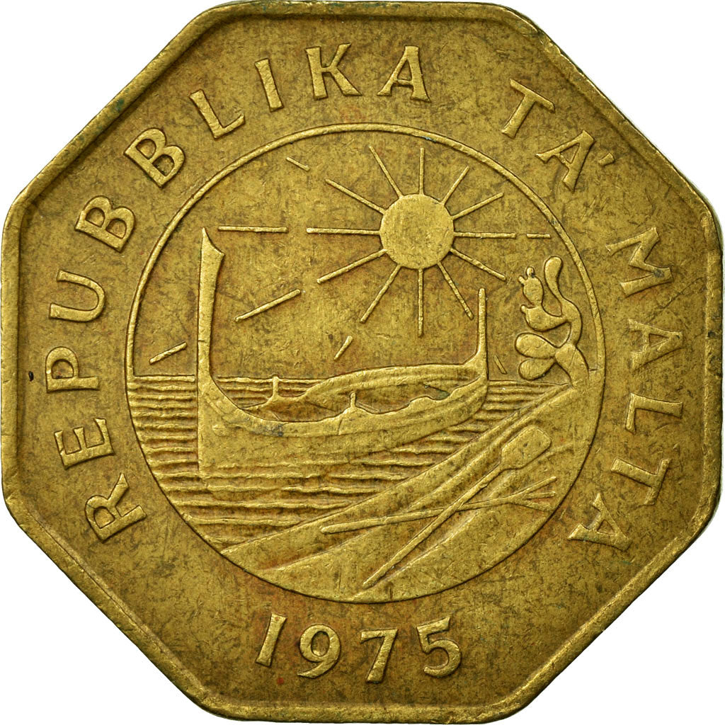 Coin, Malta, 25 Cents, 1975, EF(40-45), Brass, KM:29