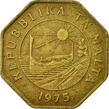 Coin, Malta, 25 Cents, 1975, EF(40-45), Brass, KM:29