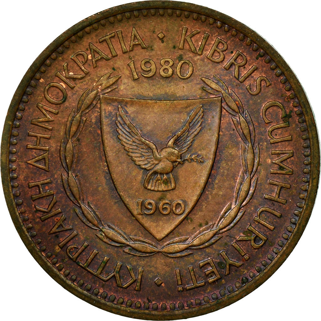 Coin, Cyprus, 5 Mils, 1980, VF(30-35), Bronze, KM:39