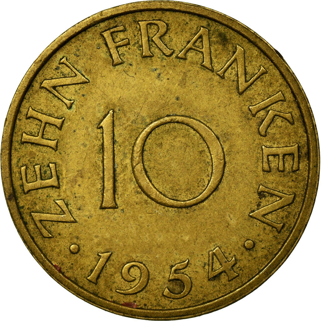 Coin, SAARLAND, 10 Franken, 1954, Paris, EF(40-45), Aluminum-Bronze, KM:1