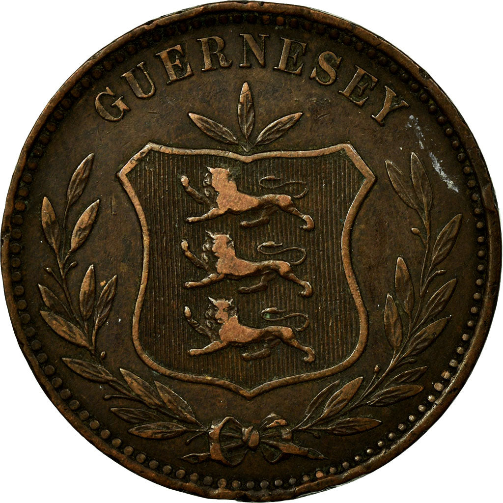 Coin, Guernsey, 8 Doubles, 1885, Heaton, Birmingham, VF(20-25), Bronze, KM:7