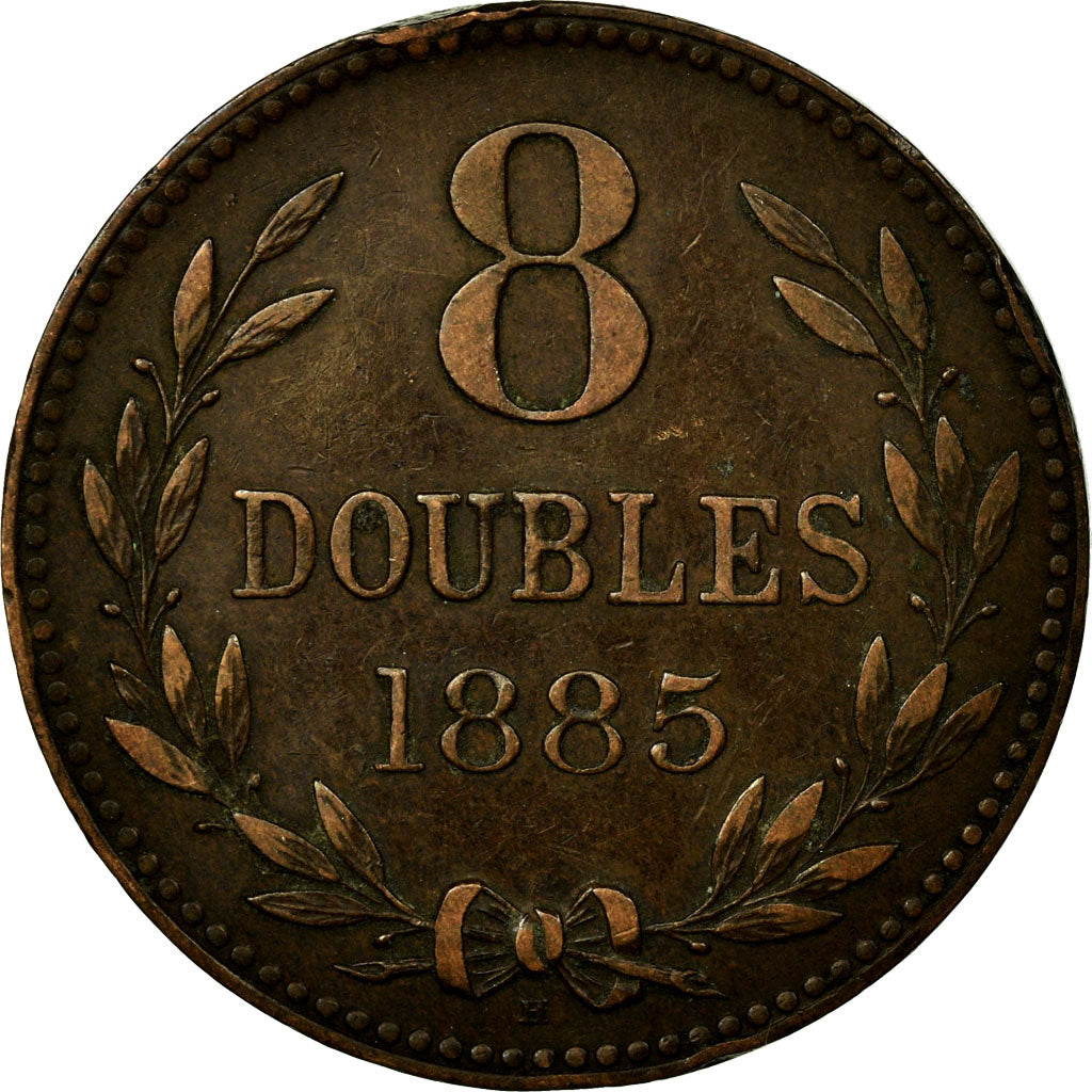 Coin, Guernsey, 8 Doubles, 1885, Heaton, Birmingham, VF(20-25), Bronze, KM:7