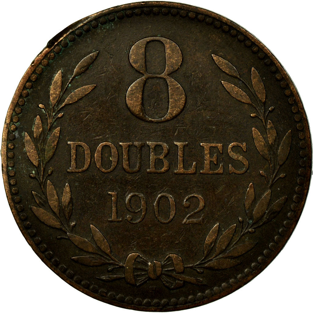 Coin, Guernsey, 8 Doubles, 1902, Heaton, Birmingham, VF(20-25), Bronze, KM:7