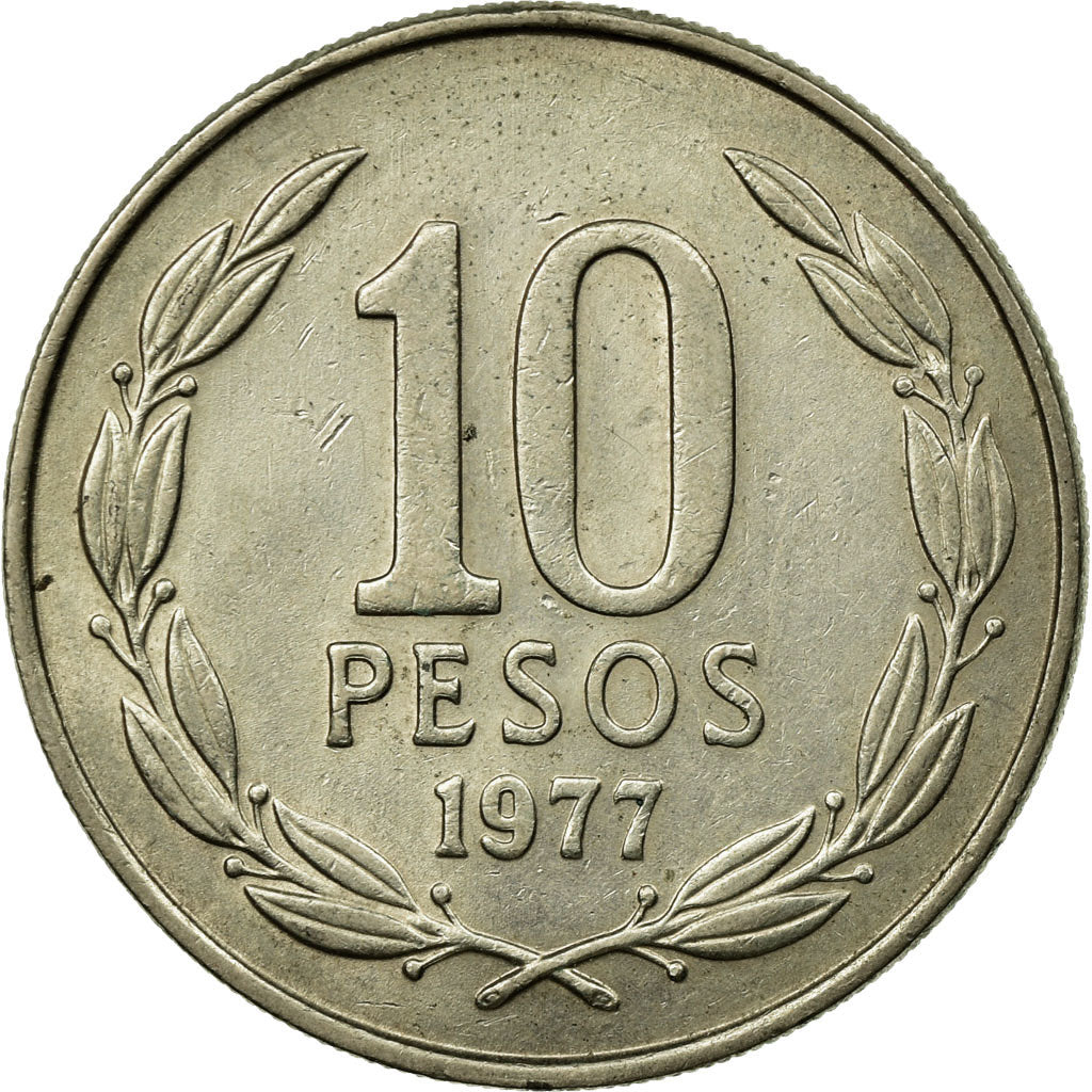 Coin, Chile, 10 Pesos, 1977, EF(40-45), Copper-nickel, KM:210