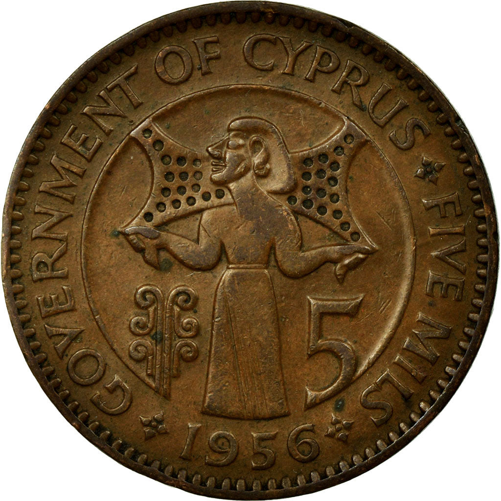 Coin, Cyprus, 5 Mils, 1956, EF(40-45), Bronze, KM:34