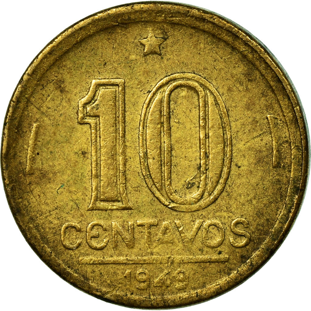 Coin, Brazil, 10 Centavos, 1949, VF(30-35), Aluminum-Bronze, KM:561