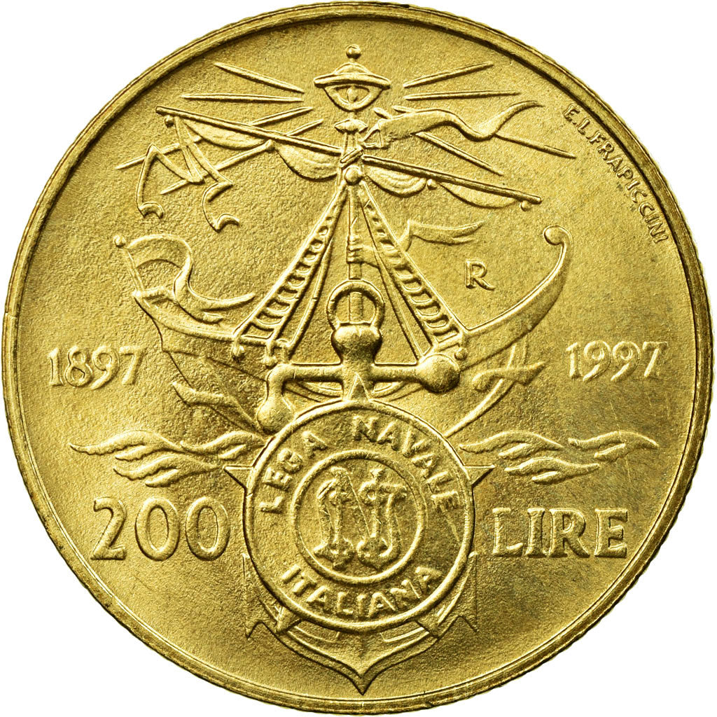 Coin, Italy, 200 Lire, 1997, Rome, AU(55-58), Aluminum-Bronze, KM:186