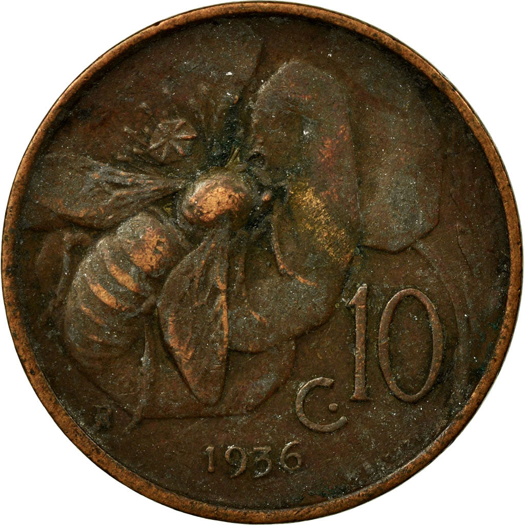 Coin, Italy, Vittorio Emanuele III, 10 Centesimi, 1936, Rome, VF(20-25), Bronze