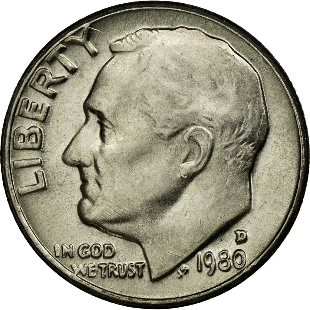 Monnaie, États-Unis, Roosevelt Dime, Dime, 1980, U.S. Mint, Denver, SUP