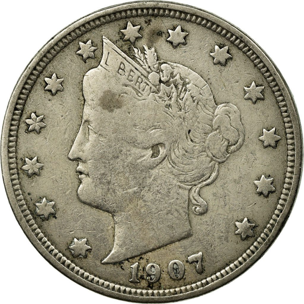 Monnaie, États-Unis, Liberty Nickel, 5 Cents, 1907, U.S. Mint, Philadelphie