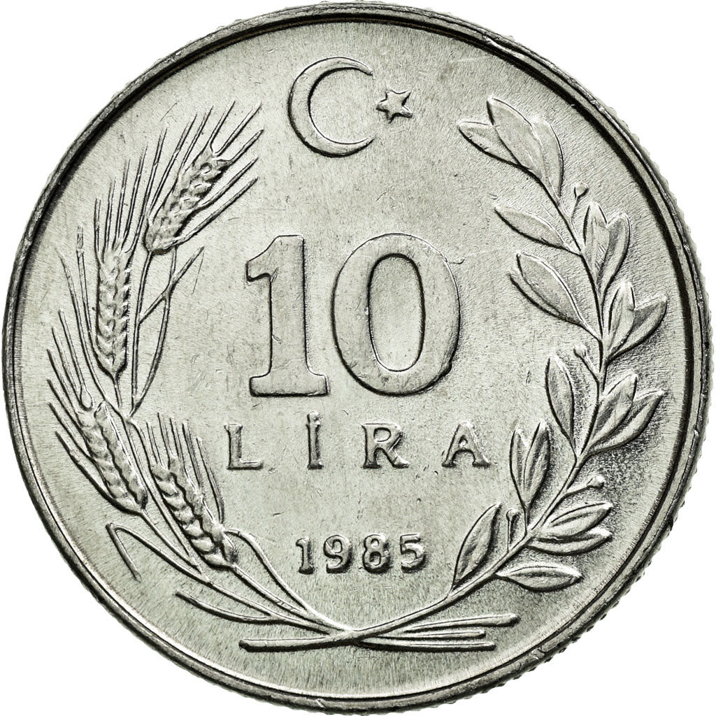 Moneta, Turcja, 10 Lira, 1985, AU(55-58), Aluminium, KM:964