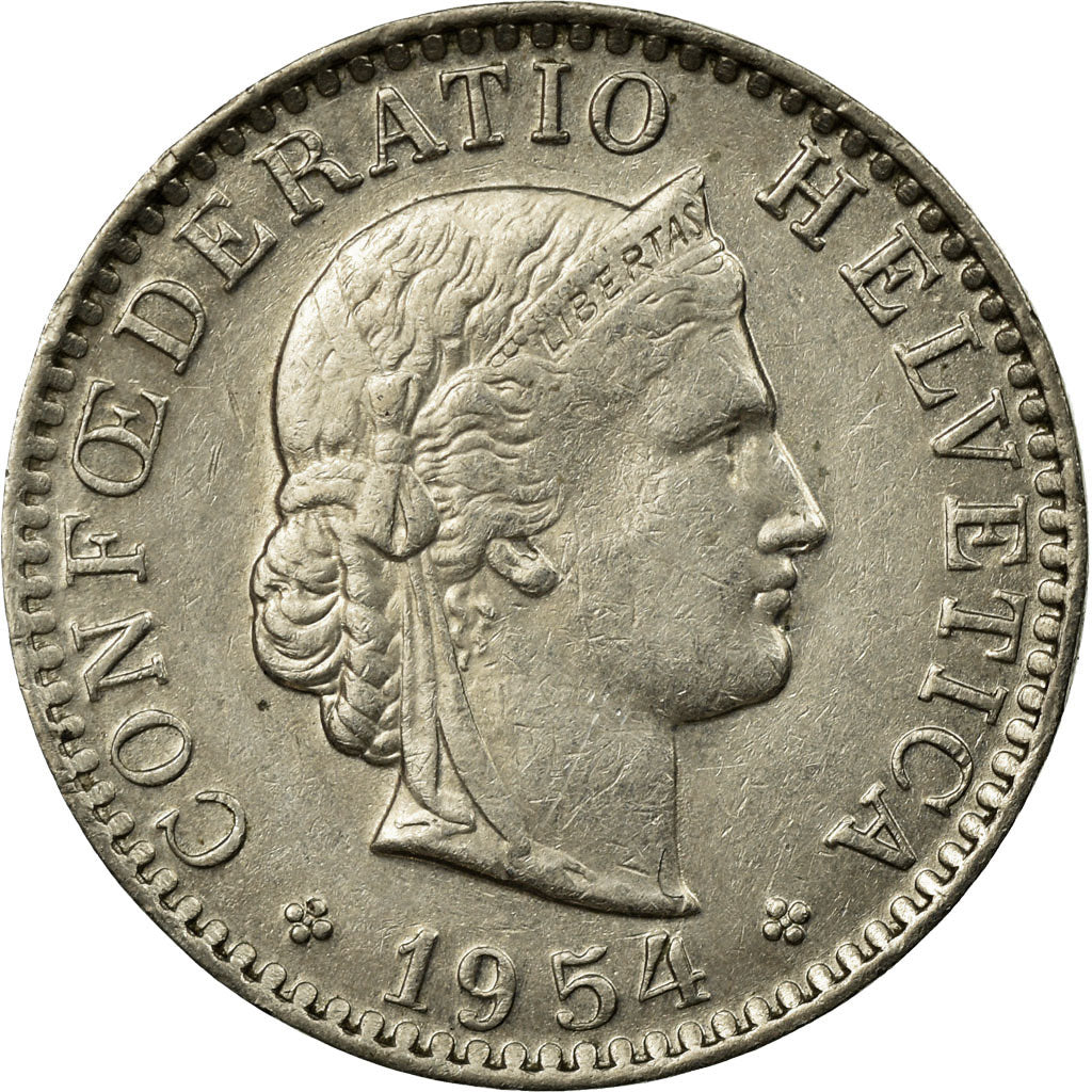 Coin, Switzerland, 20 Rappen, 1954, Bern, EF(40-45), Copper-nickel, KM:29a
