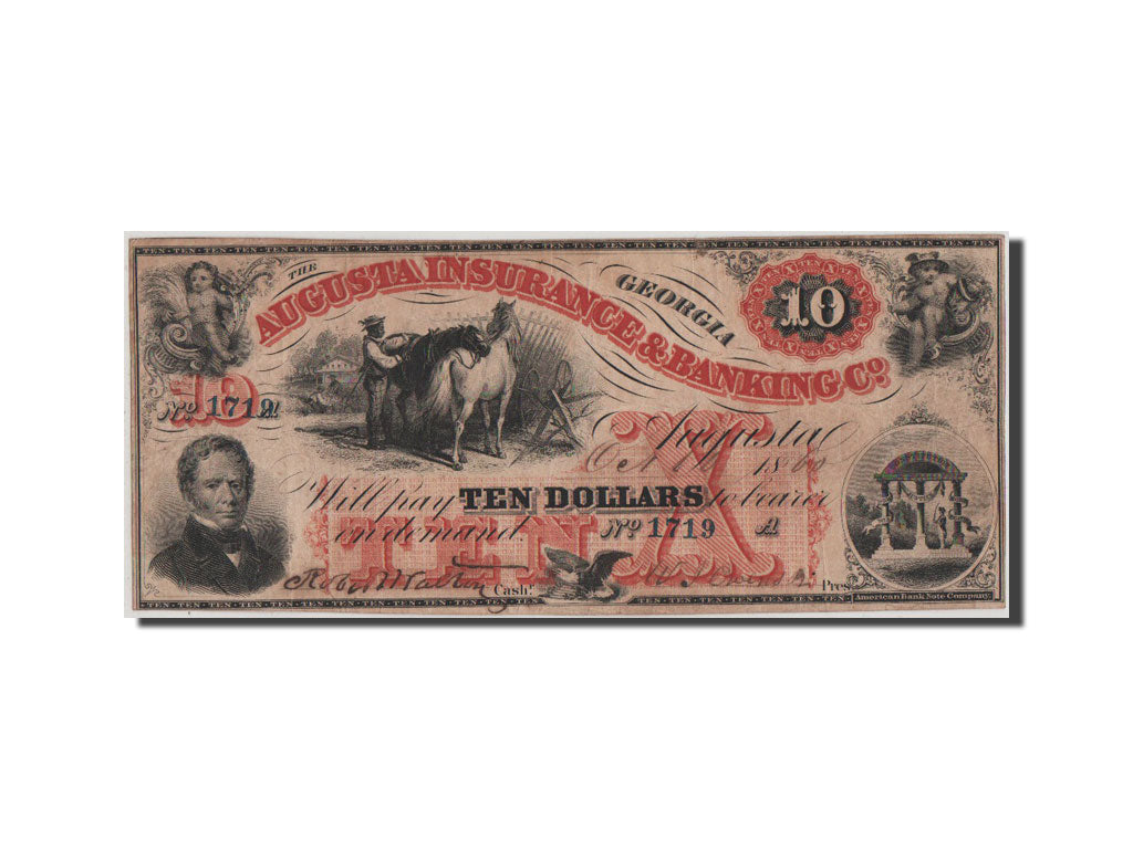Etats-Unis, Obsolètes, Georgia, Augusta Insurance, 10 Dollars 10.10.1860