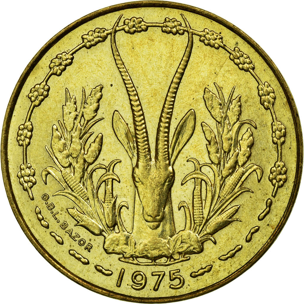 Münze, West African States, 10 Francs, 1975, VZ, Aluminum-Nickel-Bronze, KM:1a
