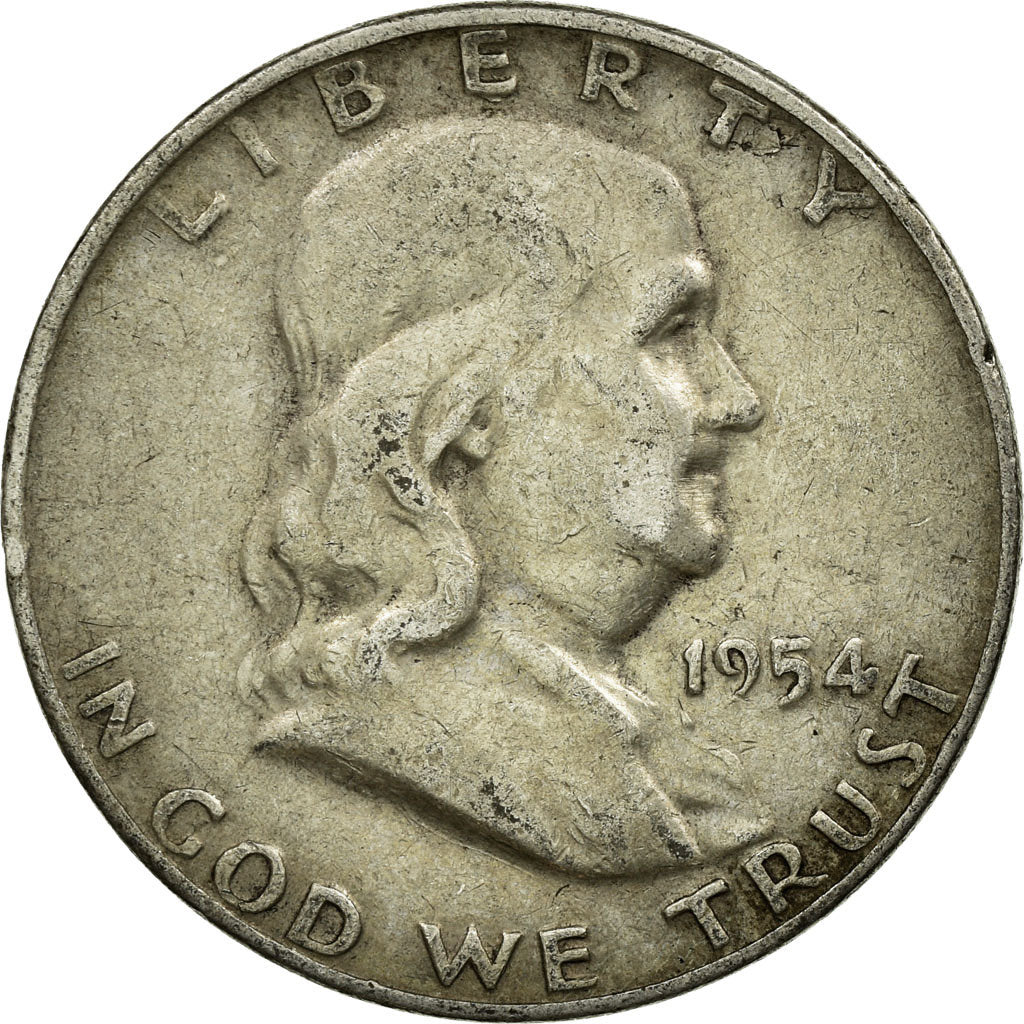 Coin, United States, Franklin Half Dollar, Half Dollar, 1954, U.S. Mint, Denver