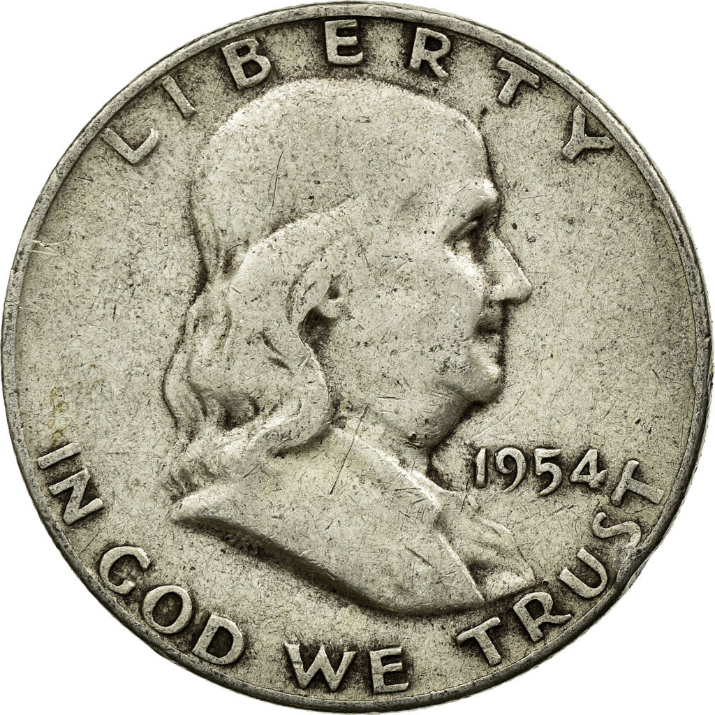 Coin, United States, Franklin Half Dollar, Half Dollar, 1954, U.S. Mint, Denver