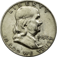 Coin, United States, Franklin Half Dollar, Half Dollar, 1958, U.S. Mint, Denver