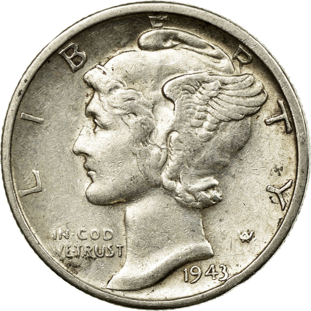 Coin, United States, Mercury Dime, Dime, 1943, U.S. Mint, San Francisco