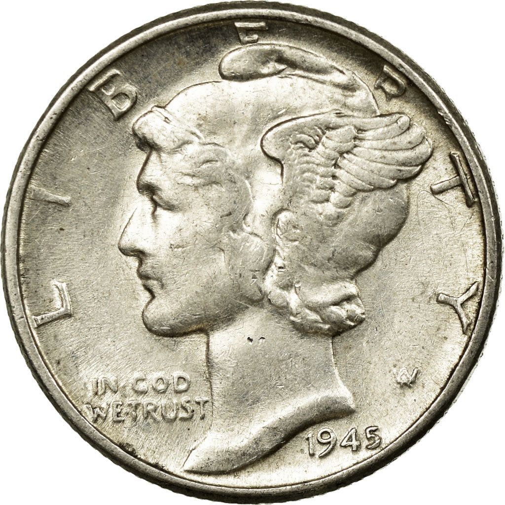 Coin, United States, Mercury Dime, Dime, 1945, U.S. Mint, Philadelphia