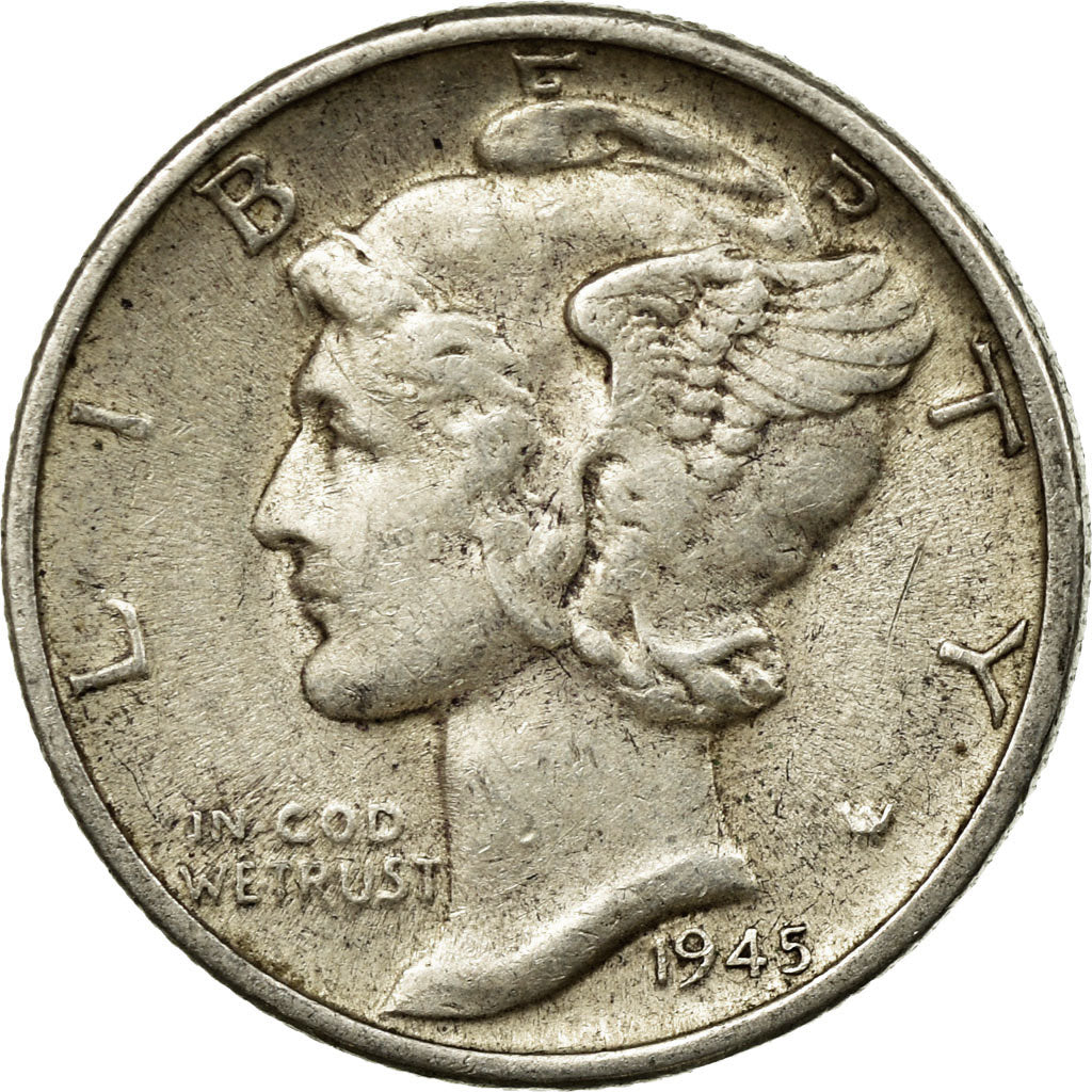 Monnaie, États-Unis, Mercury Dime, Dime, 1945, U.S. Mint, Denver, TB+, Argent