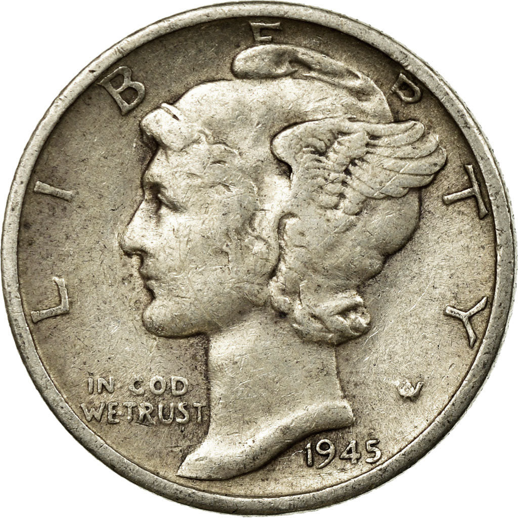 Coin, United States, Mercury Dime, Dime, 1945, U.S. Mint, San Francisco