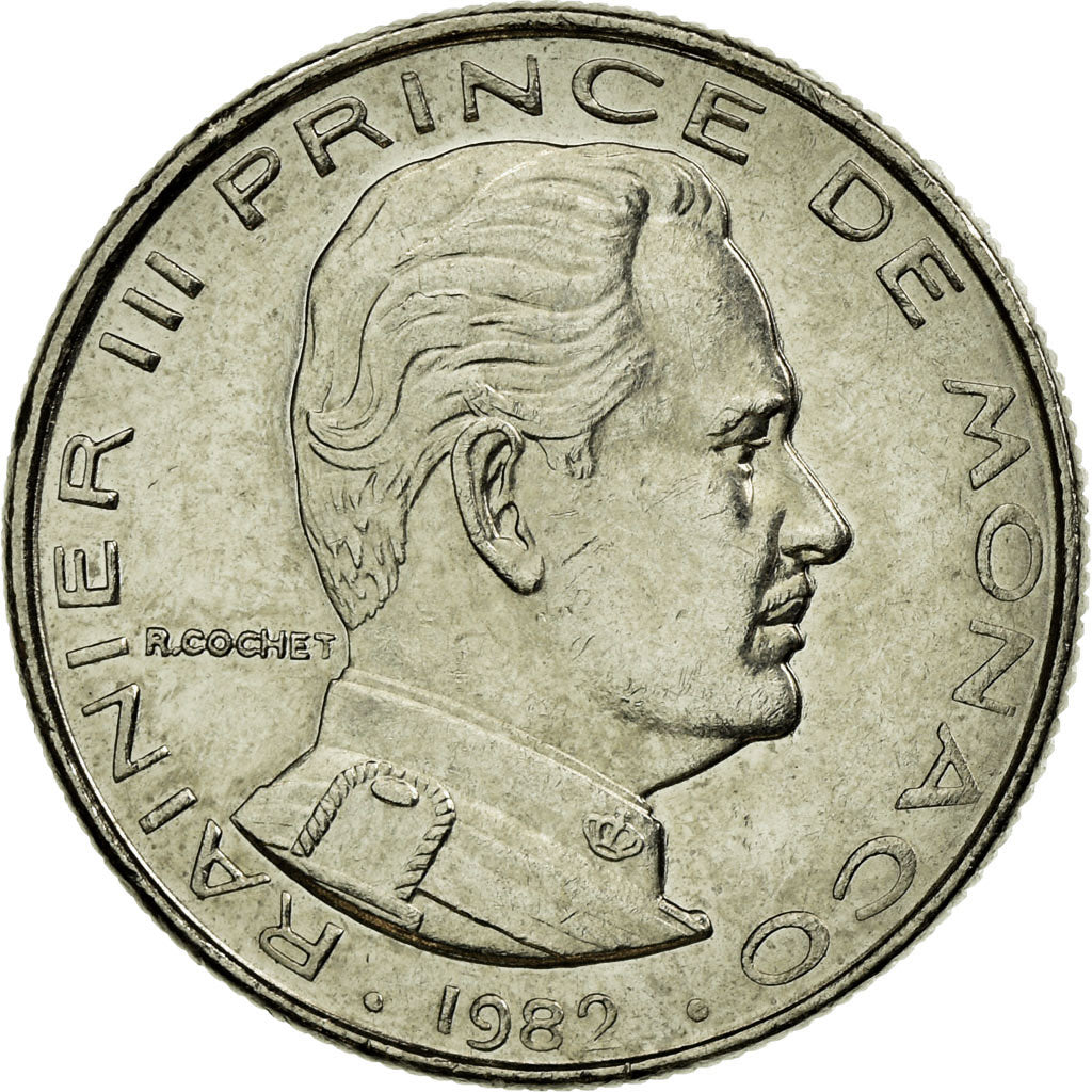 Coin, Monaco, Rainier III, 1/2 Franc, 1982, EF(40-45), Nickel, KM:145