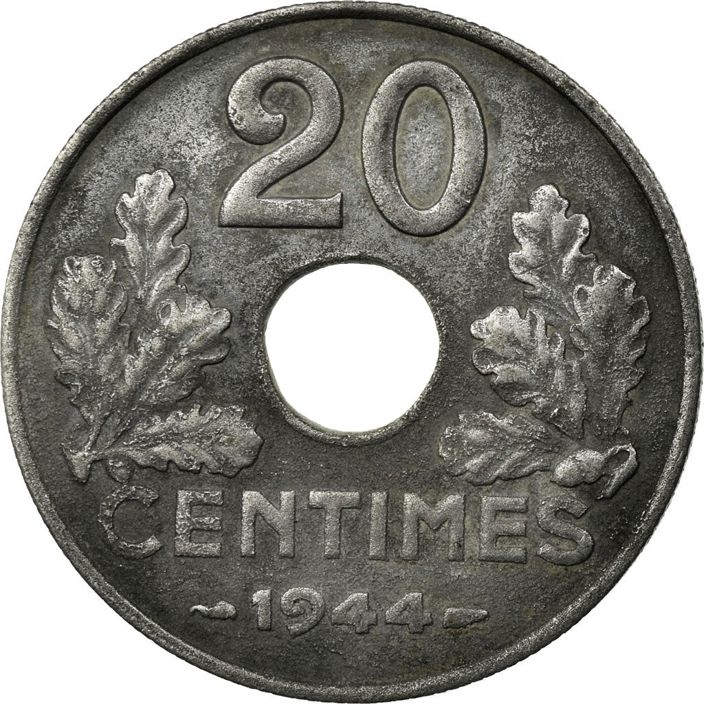 Coin, France, État français, 20 Centimes, 1944, Paris, EF(40-45), Iron