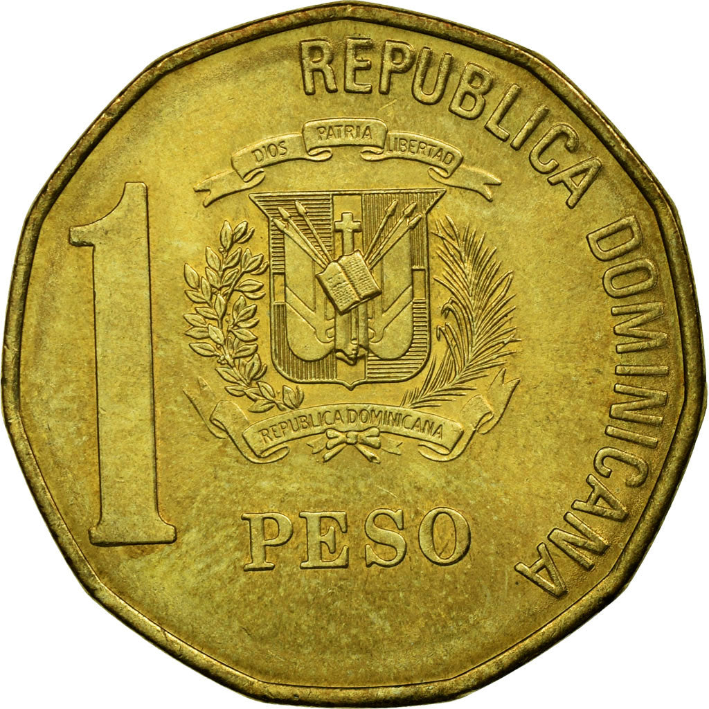 Coin, Dominican Republic, Peso, 1997, EF(40-45), Brass, KM:80.3