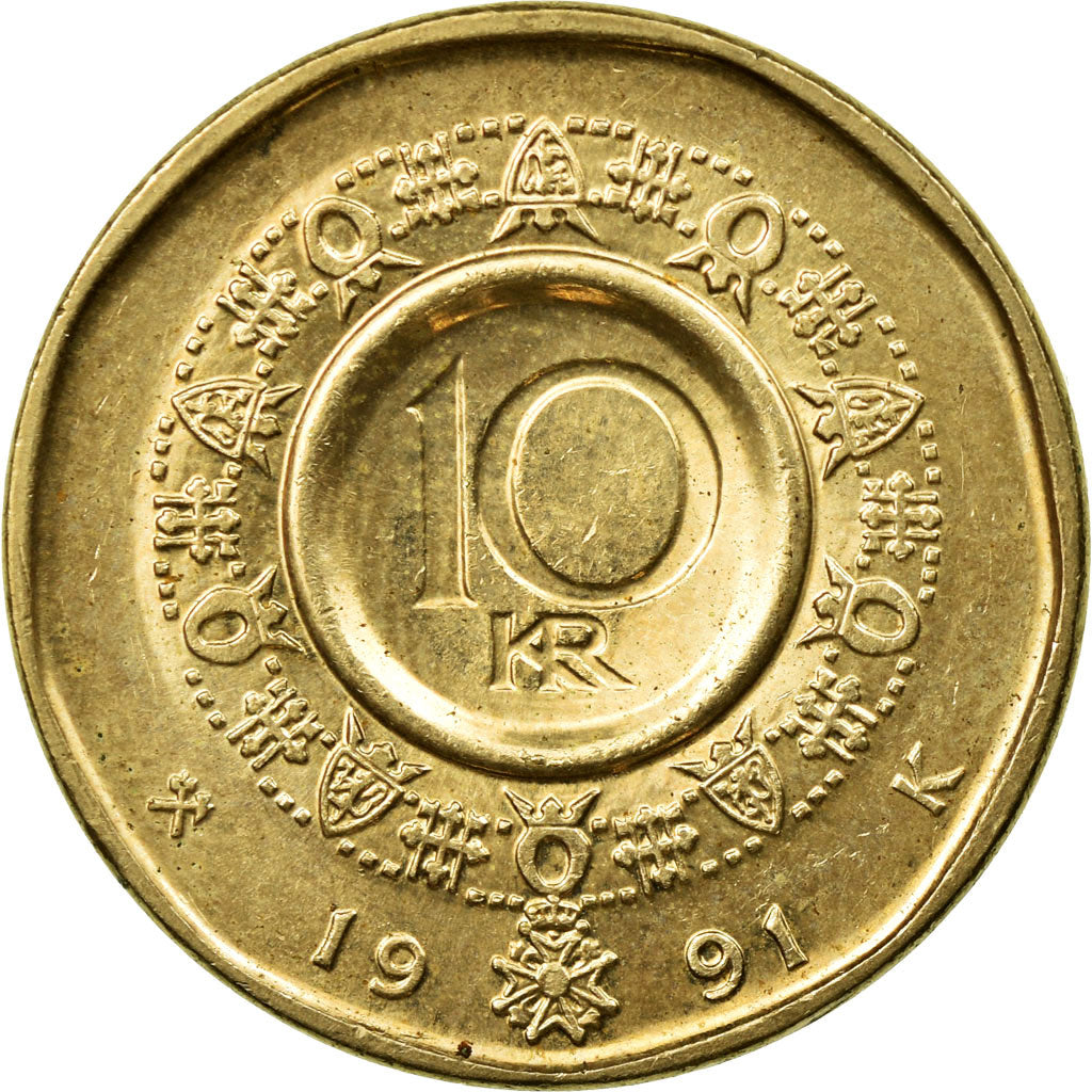 Monnaie, Norvège, Olav V, 10 Kroner, 1991, SUP, Nickel-brass, KM:427