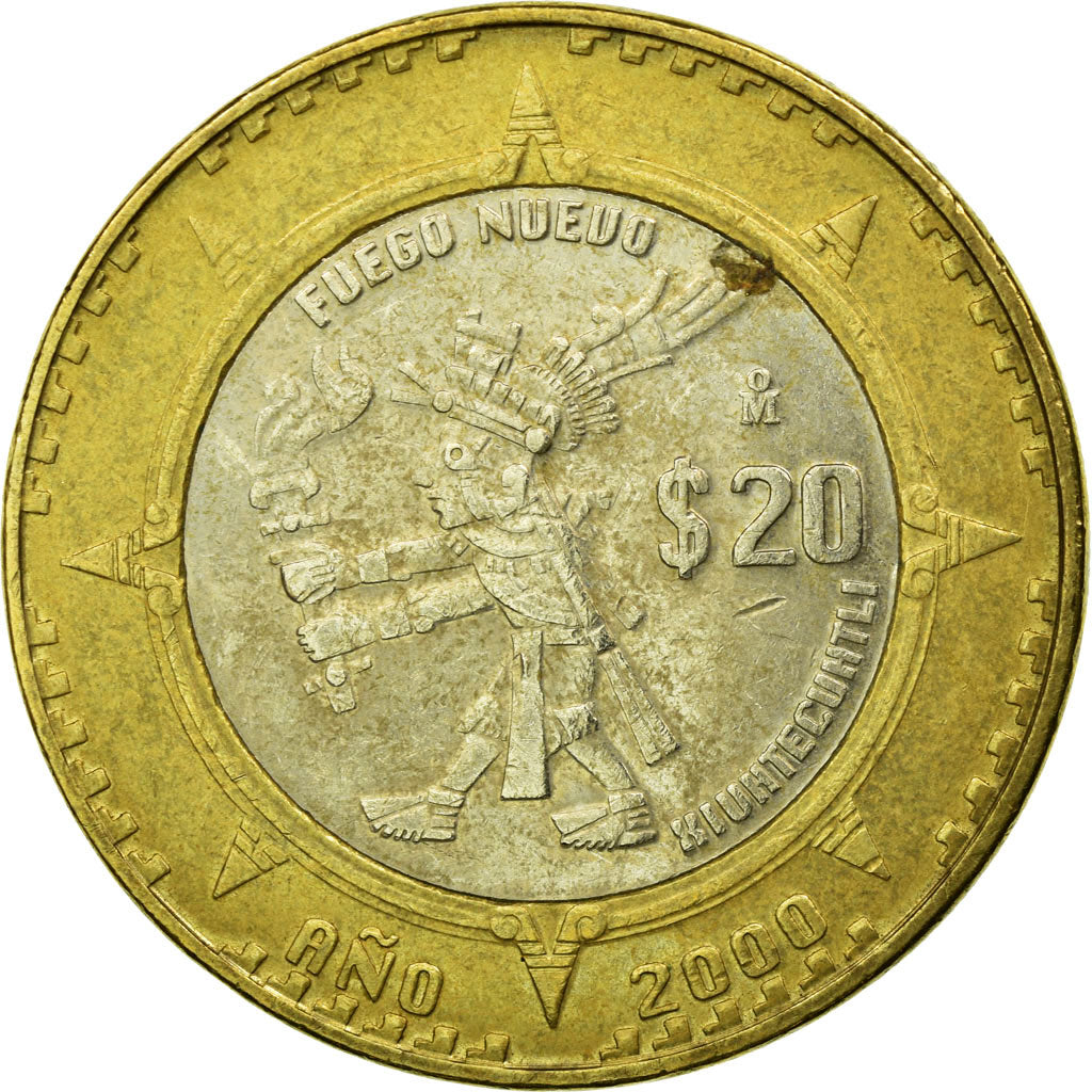 Moneda, México, 20 Pesos, 2000, MBC, Bimetálico, KM:637
