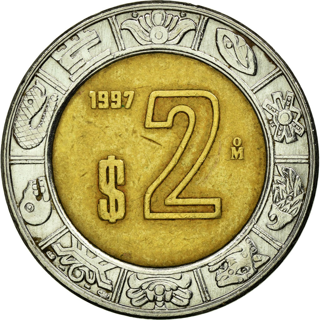 Moneta, Mexico, 2 Pesos, 1997, Mexico City, EF(40-45), Bimetaliczny, KM:604