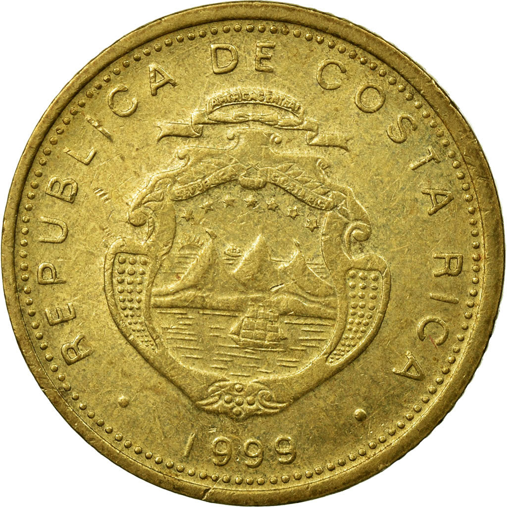 Coin, Costa Rica, 5 Colones, 1999, EF(40-45), Brass, KM:227a.1